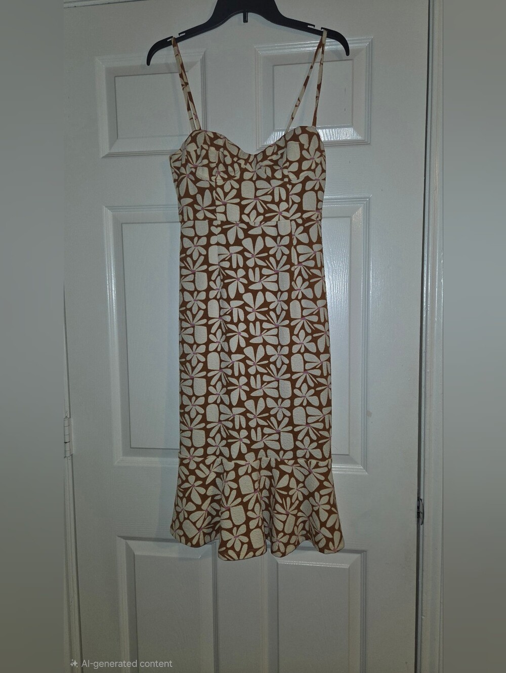 Hutch Brown and Cream Floral Midi Spaghetti-Strap Dress,small,nwt